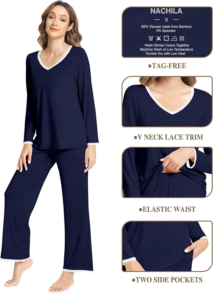Women's Bamboo Pants Pajama Set - Long Sleeve - 2 Piece