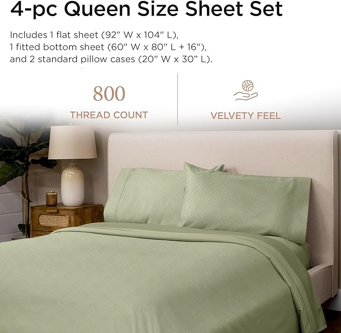 100% Cotton Bed Sheet Set - Queen - 4 Piece