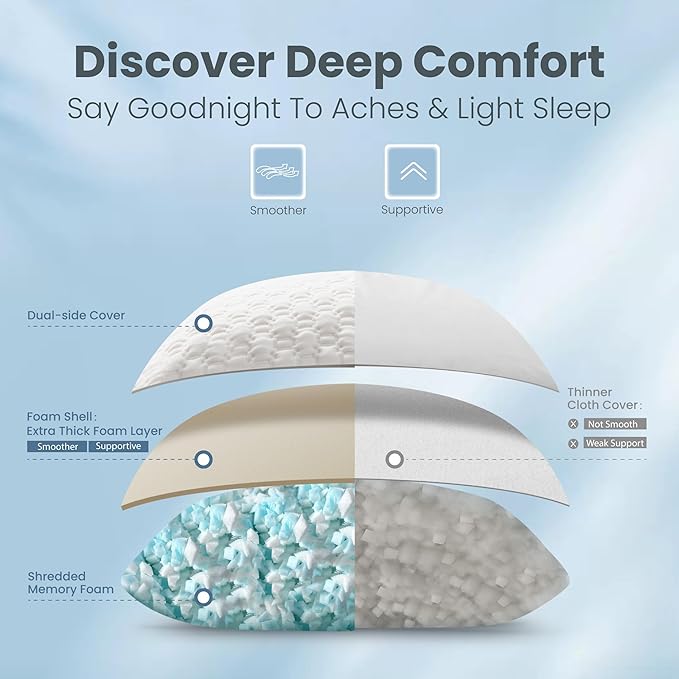 Memory Foam Cooling Bed Pillow - King - 2 Piece