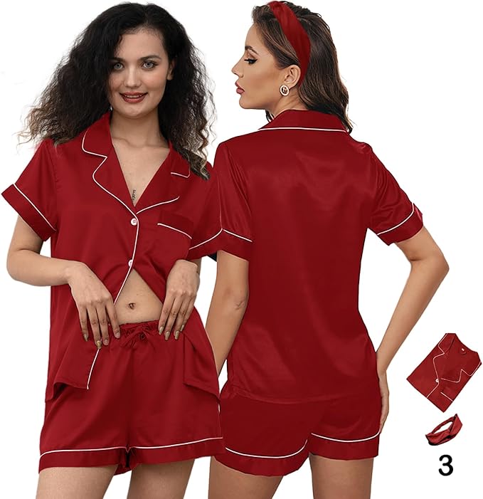 Satin Shorts Pajama Set - 3 Piece