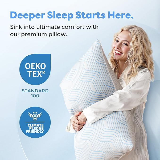 Memory Foam Cooling Bed Pillow - Queen - 2 Pack