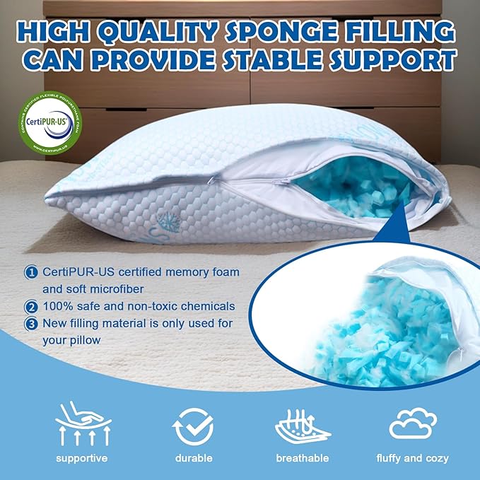 Memory Foam Cooling Bed Pillow - King - 2 Piece