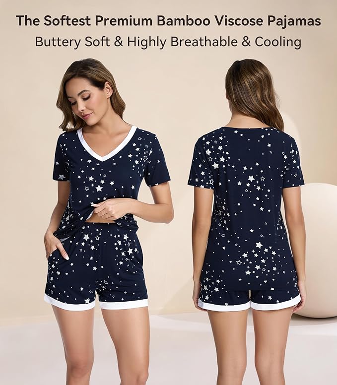 Women's Bamboo Cooling Pajama Set - Short Sleeve - 2 Piece