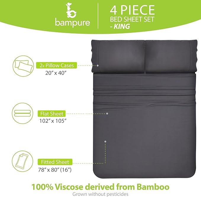 Bamboo Cooling Bed Sheet Set - King - 4 Piece