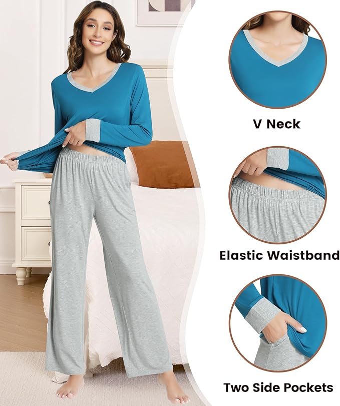 Women's Bamboo Pants Pajama Set - Long Sleeve - 2 Piece