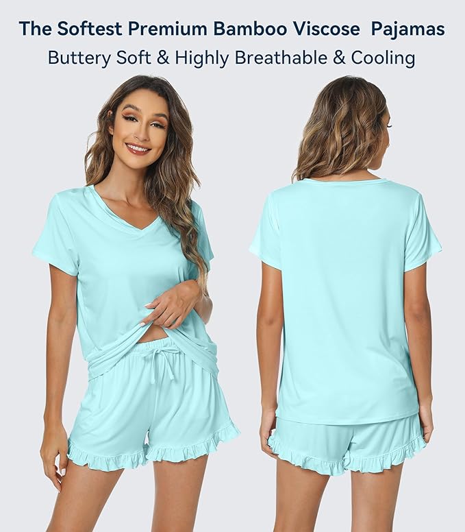 Bamboo Cooling Shorts Pajama Set - Short Sleeve - 2 Piece