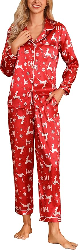 Women's Satin Pajama Set - Long Sleeve - 2 Piece
