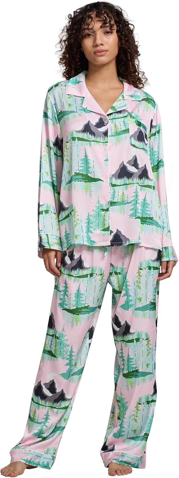 Satin Pajama Set - Long Sleeve - 2 Piece