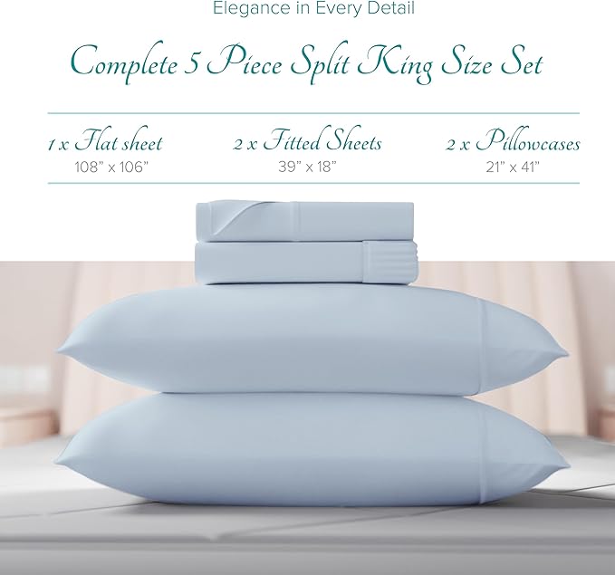 Linen Cooling Bed Sheet Set - Split King - 16 in Deep Pocket - 5 Piece