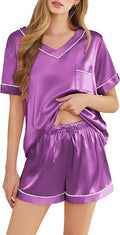 Women's Satin Pajama Set - Short Sleeve - 2 Piece