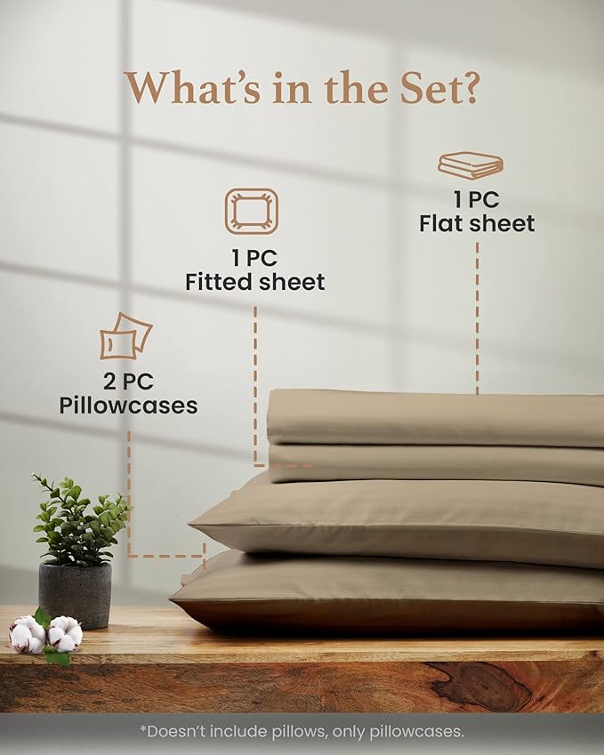 100% Cotton Bed Sheet Set - Queen - 16 in Deep Pocket - 4 Piece