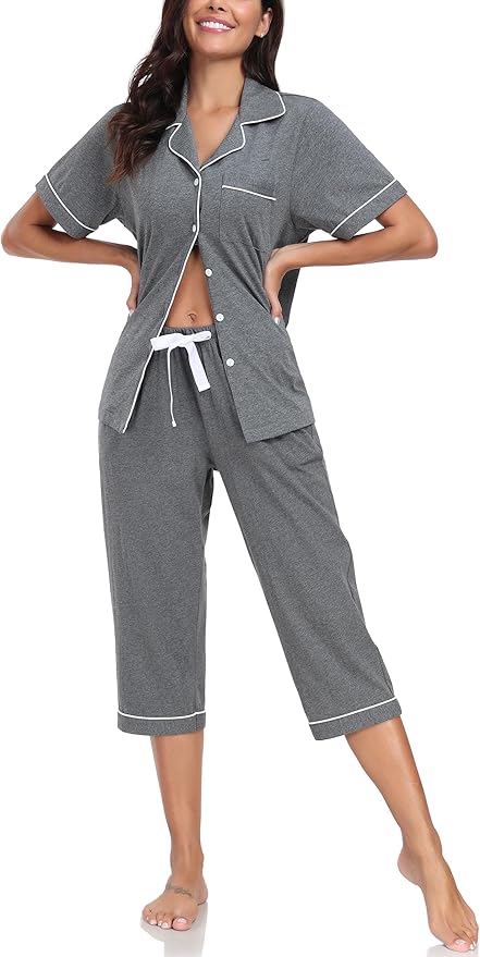 Women's 100% Cotton Capri Pajama Set - Short Sleeve - 2 Piece
