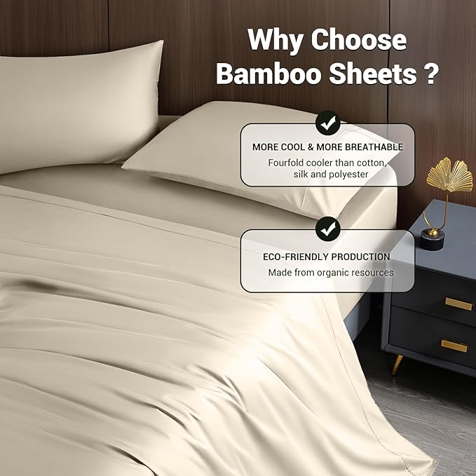 Bamboo Cooling Bed Sheet Set - King - 4 Piece