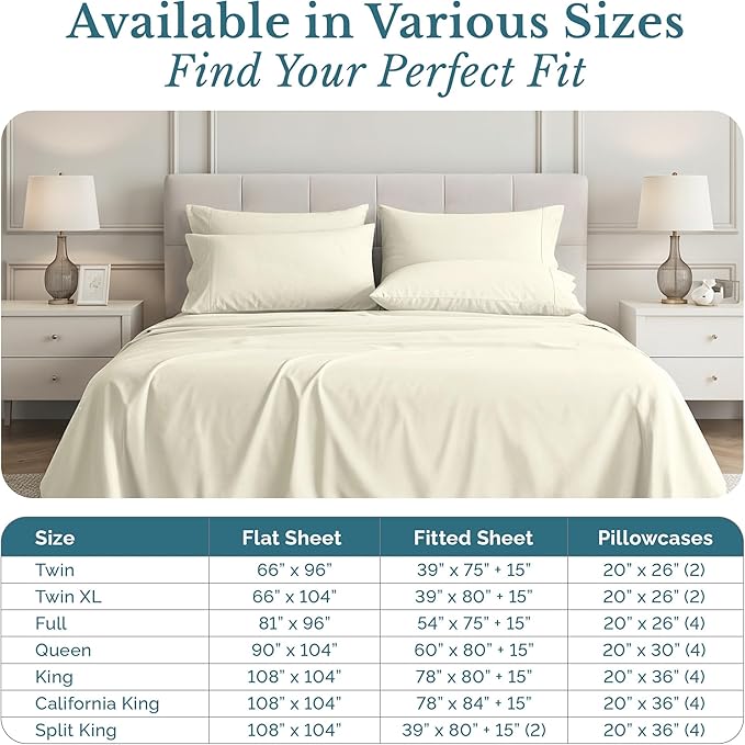 100% Cotton Bed Sheet Set - Split King - 7 Piece