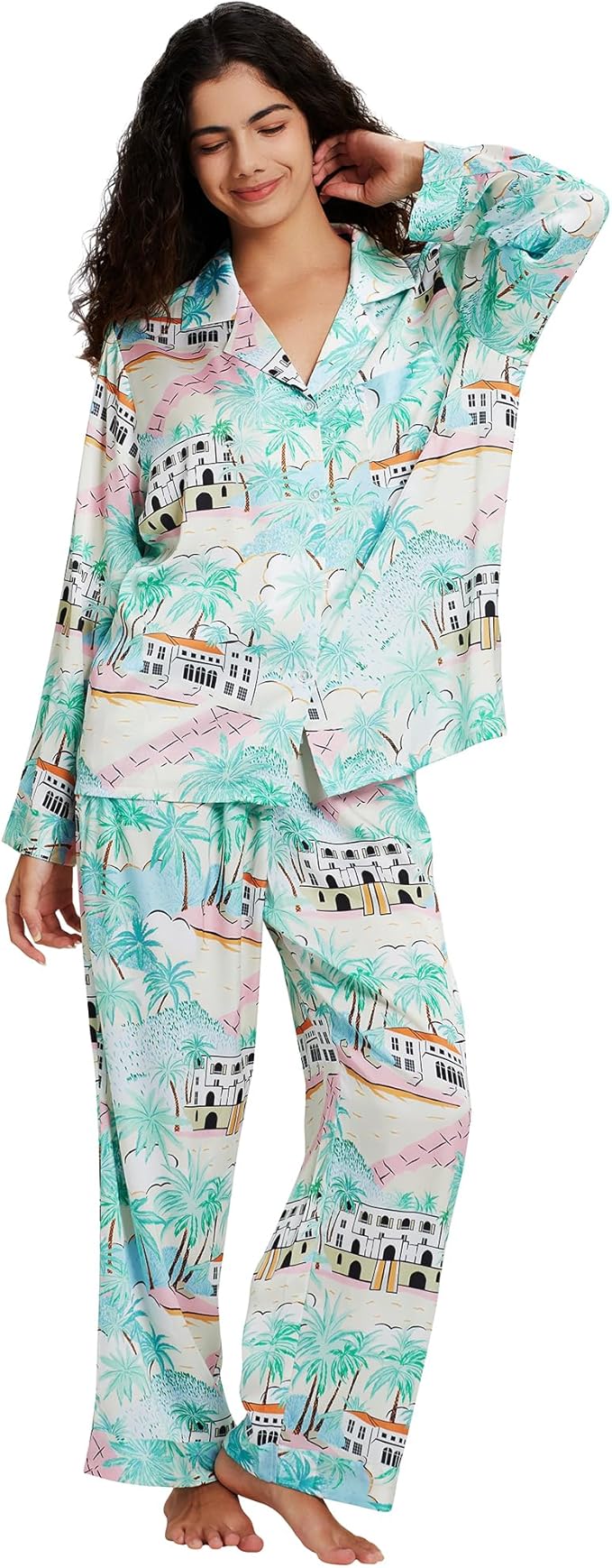 Satin Pajama Set - Long Sleeve - 2 Piece