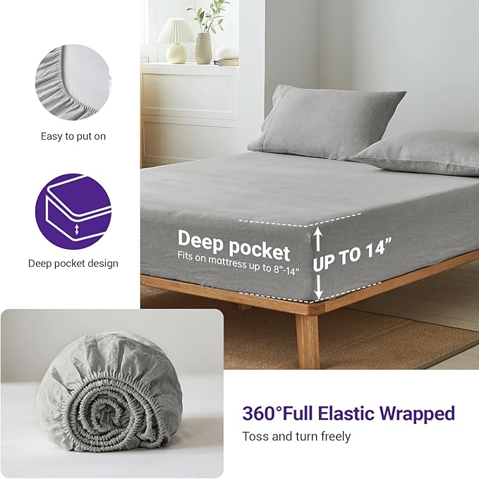Linen Bed Sheet Set - Full - 4 Piece