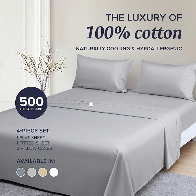 100% Cotton Bed Sheet Set - King - 4 Piece