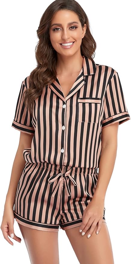Women's Satin Pajama Set - Short Sleeve - 2 Piece