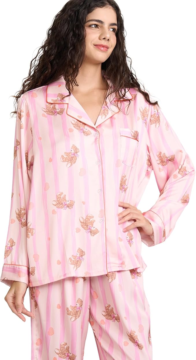 Satin Pajama Set - Long Sleeve - 2 Piece