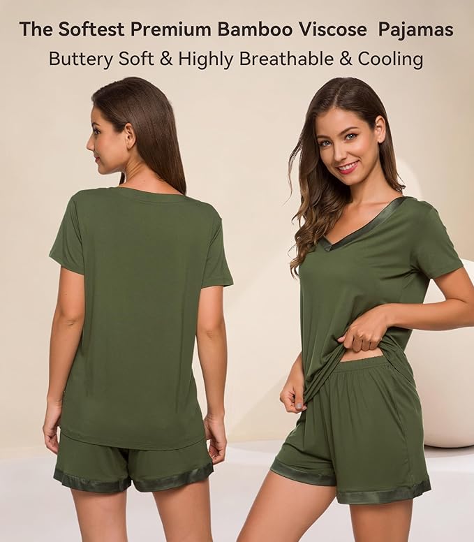 Women's Bamboo Cooling Pajama Set - Short Sleeve - 2 Piece
