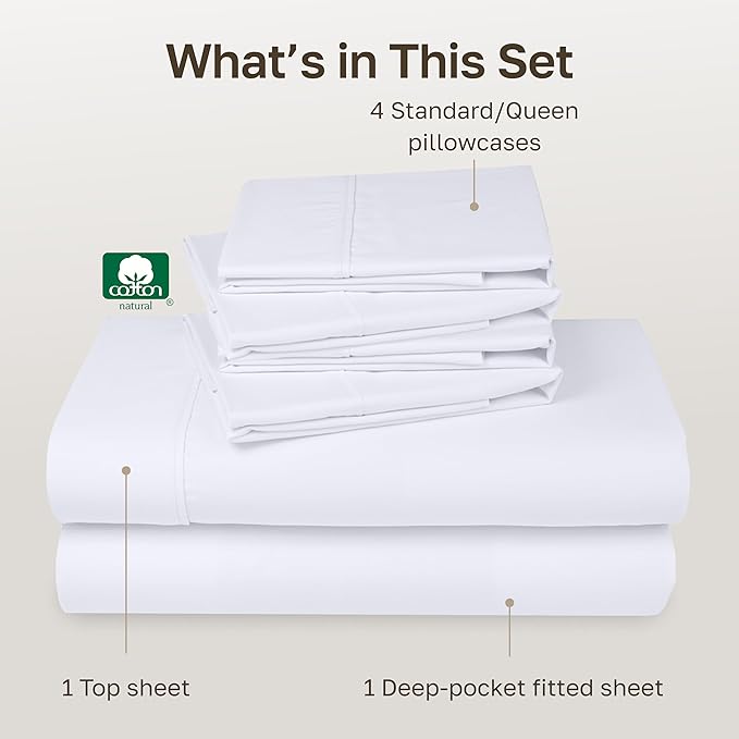100% Cotton Bed Sheet Set - Queen - 6 Piece