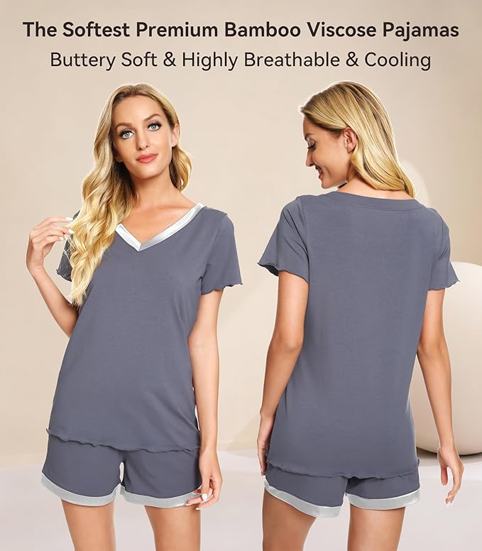 Women's Bamboo Cooling Pajama Set - Short Sleeve - 2 Piece