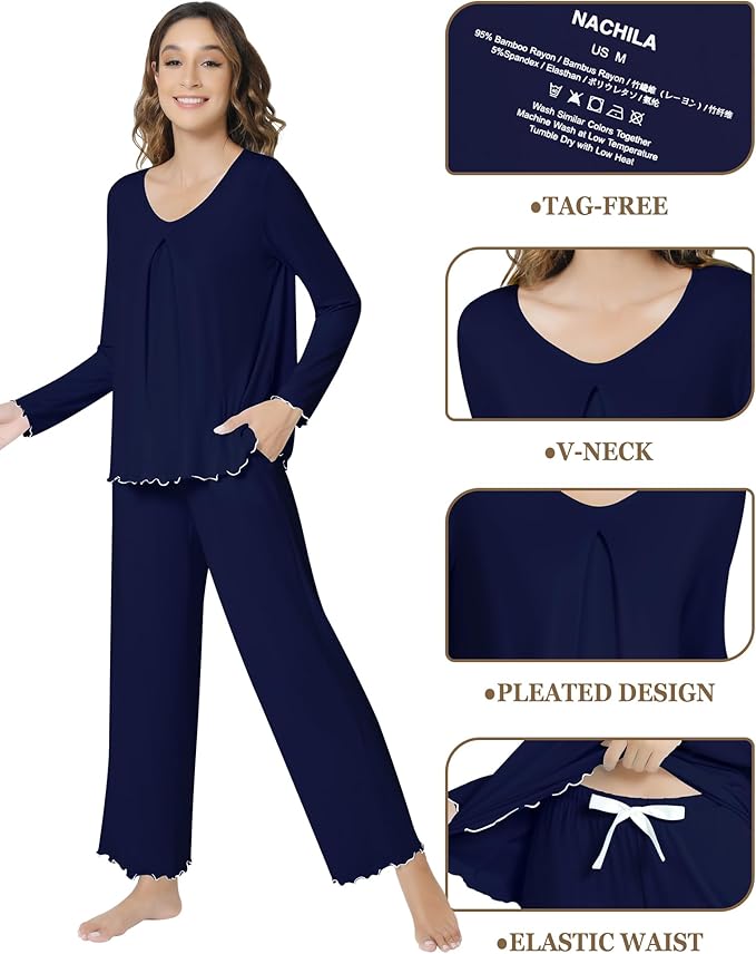 Women's Bamboo Pants Pajama Set - Long Sleeve