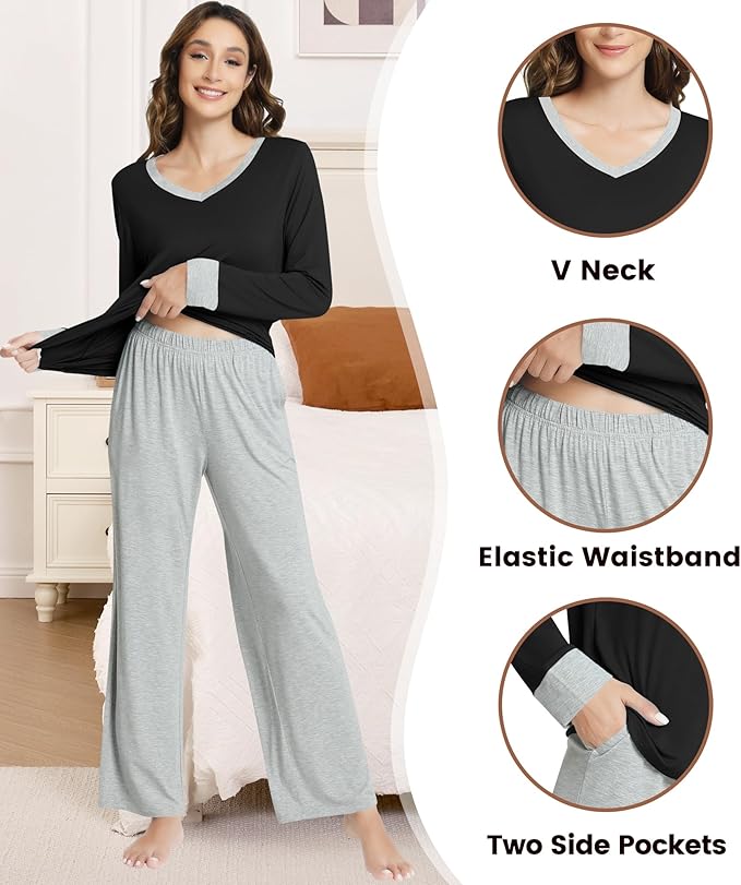 Women's Bamboo Pants Pajama Set - Long Sleeve - 2 Piece