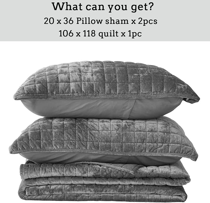 Velvet Quilt Set - California King - 3 Piece