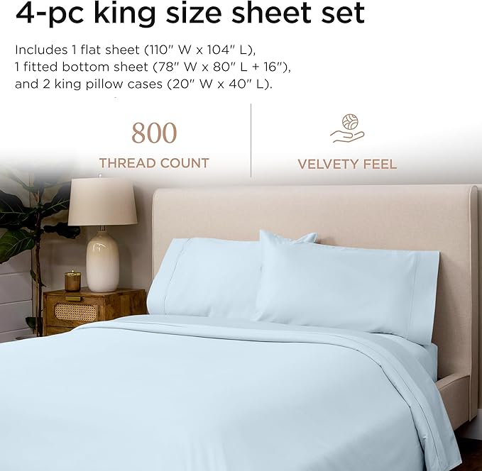 100% Cotton Bed Sheet Set - King - 16 in Deep Pocket - 4 Piece