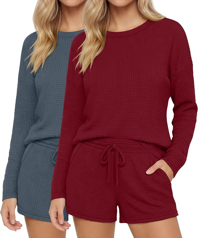 Women's Shorts Pajama Set - Long Sleeve - 2 Pack - 2 Piece