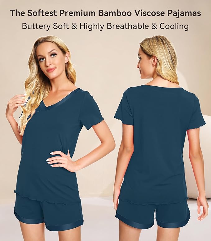 Women's Bamboo Cooling Pajama Set - Short Sleeve - 2 Piece
