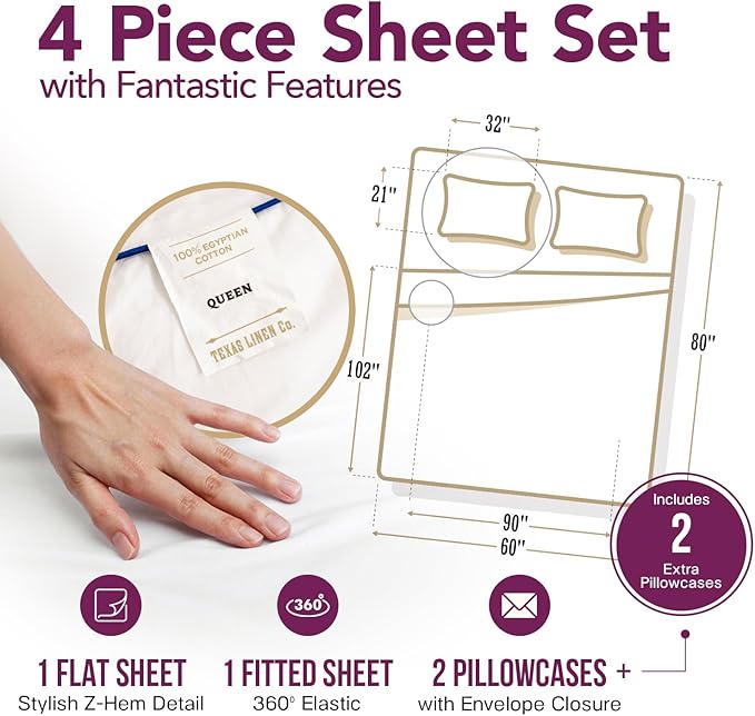 Linen Cooling Bed Sheet Set - Queen - 17 in Deep Pocket - 4 Piece
