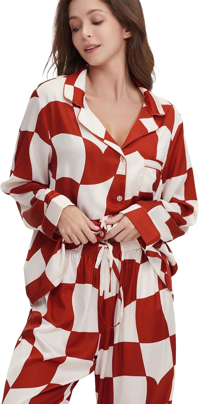 Satin Pajama Set - Long Sleeve - 2 Piece
