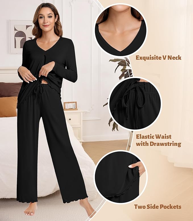 Women's Bamboo Pants Pajama Set - Long Sleeve - 2 Piece