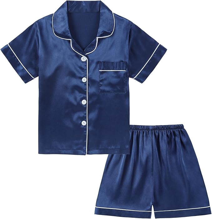 Satin Pajama Set - Short Sleeve - 2 Piece