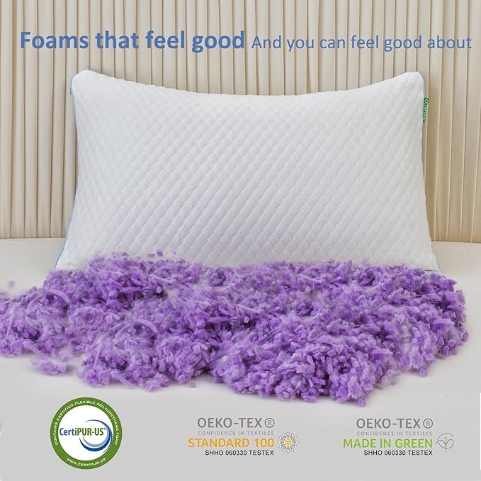 Memory Foam Cooling Bed Pillow - Queen - 2 Pack