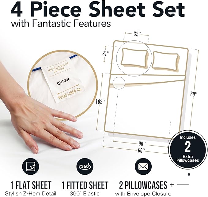 Linen Cooling Bed Sheet Set - Queen - 17 in Deep Pocket - 4 Piece