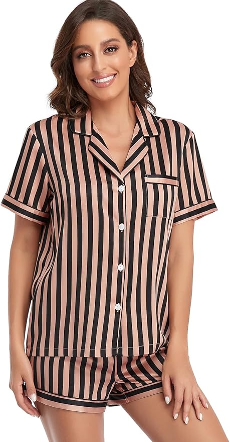 Women's Satin Pajama Set - Short Sleeve - 2 Piece