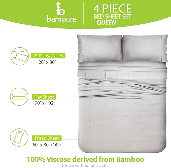 Bamboo Cooling Bed Sheet Set - Queen - 4 Piece