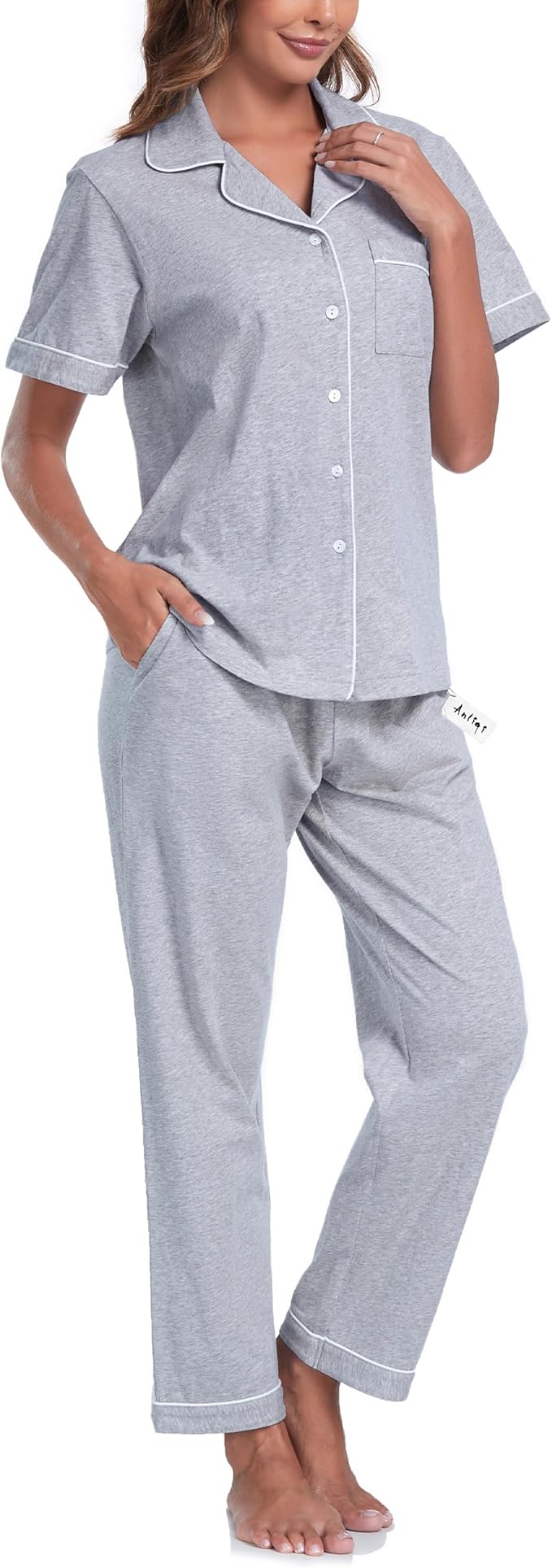 Women's 100% Cotton Pants Pajama Set - Short Sleeve - 2 Piece