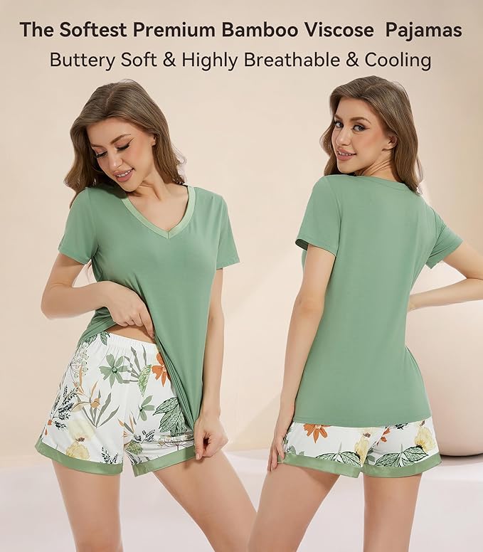 Women's Bamboo Cooling Pajama Set - Short Sleeve - 2 Piece
