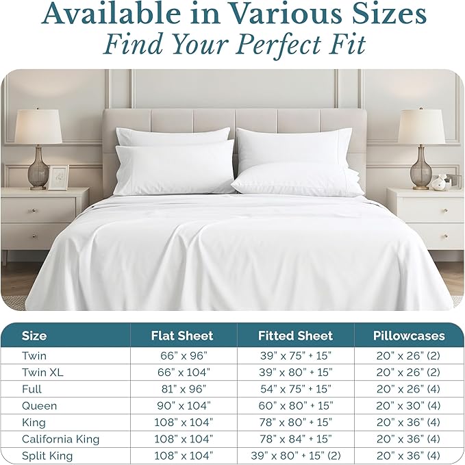100% Cotton Bed Sheet Set - Queen - 15 in Deep Pocket - 6 Piece