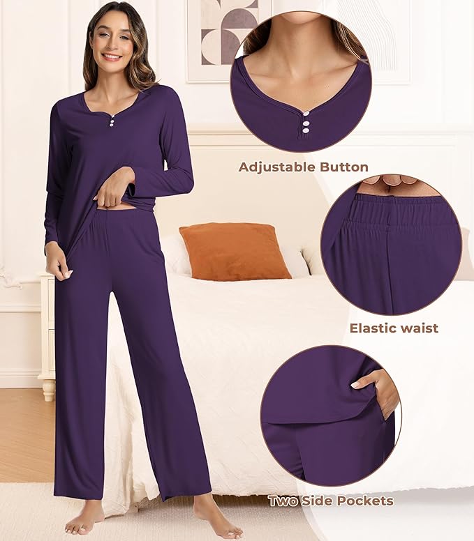 Women's Bamboo Pants Pajama Set - Long Sleeve - 2 Piece
