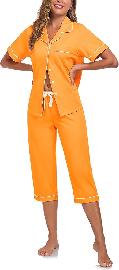 Women's 100% Cotton Capri Pajama Set - Short Sleeve - 2 Piece