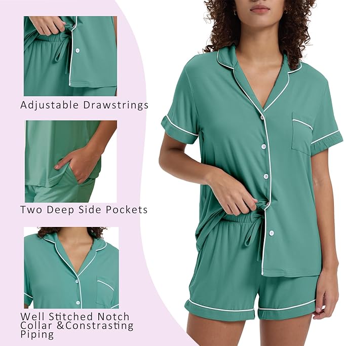 Women's Bamboo Cooling Pajama Set - Short Sleeve - 2 Piece