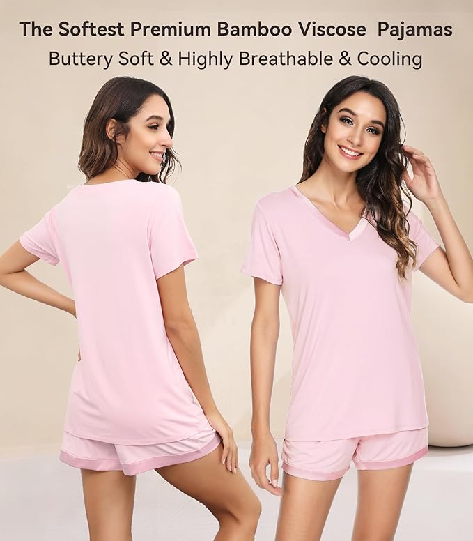 Women's Bamboo Cooling Pajama Set - Short Sleeve - 2 Piece