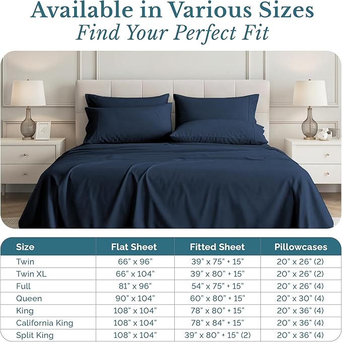 100% Cotton Bed Sheet Set - California King - 15 in Deep Pocket - 6 Piece