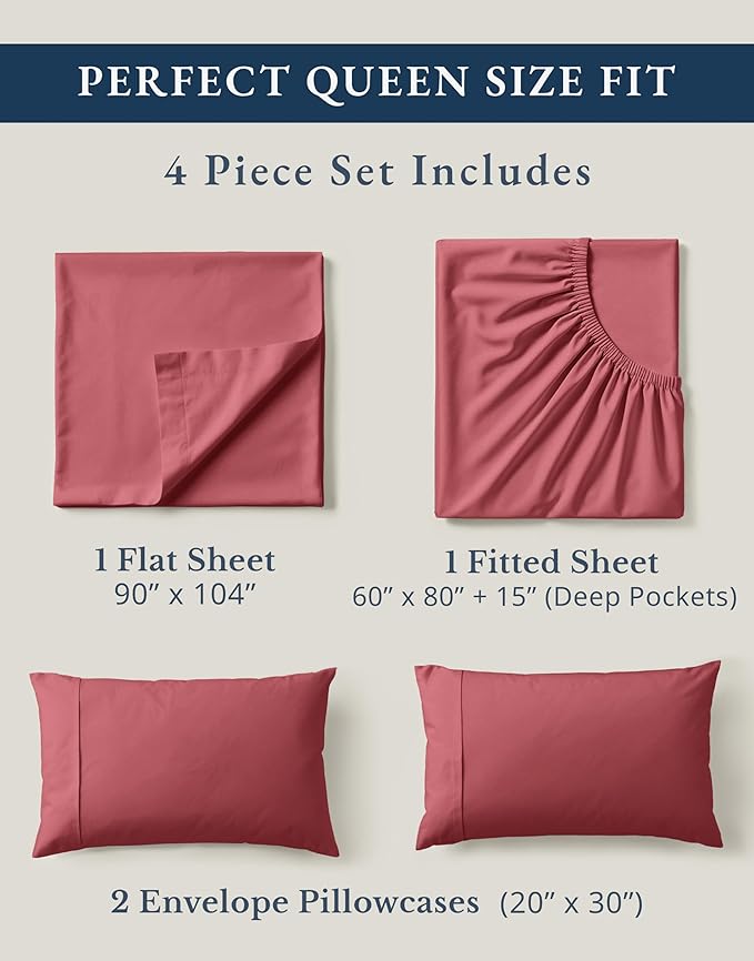 Linen Bed Sheet Set - Queen - 4 Piece