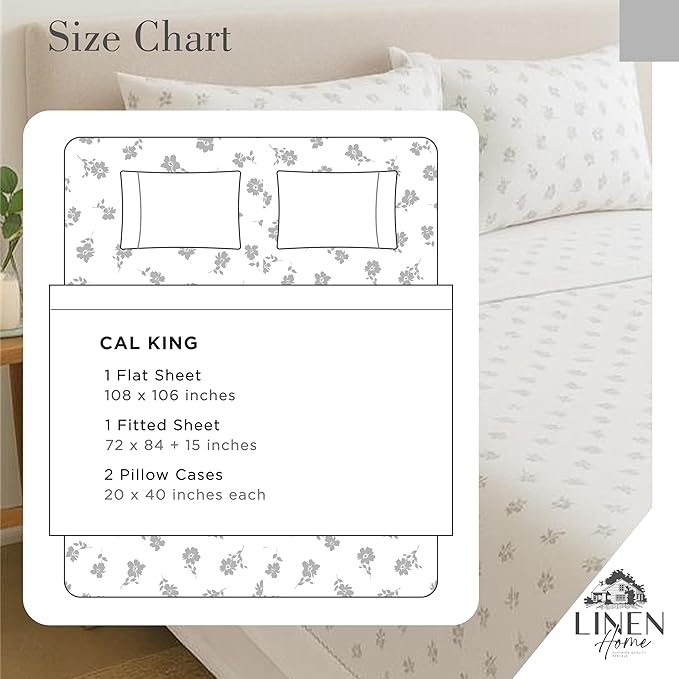 100% Cotton Bed Sheet Set - California King - 4 Piece